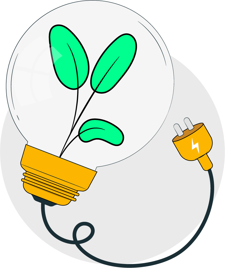 A light bulb containing a small green plant, symbolizing sustainability and innovation in design.