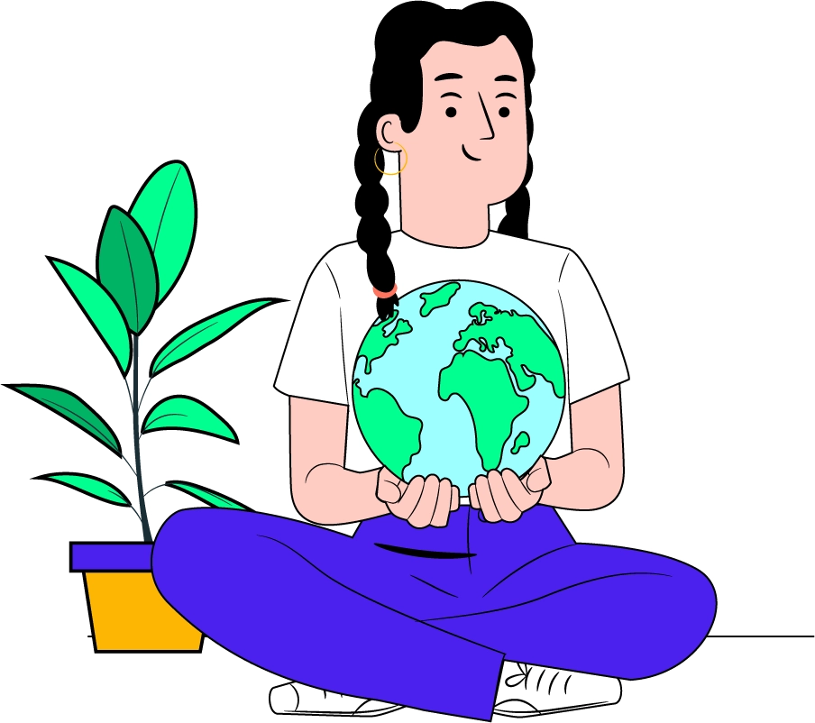 A girl gently cradles a globe in her hands, symbolizing her connection to the world and its diverse cultures.